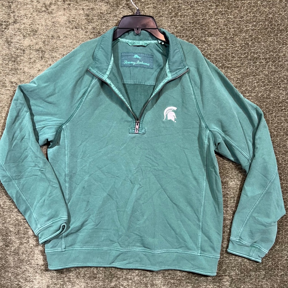 Tommy Bahama Quarter Zip Pullover Mens Medium Green Michigan State Spartans MSU